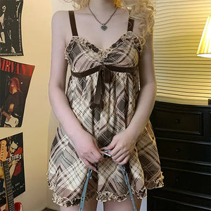 Preppy Aesthetic Plaid Mini Tank Dress