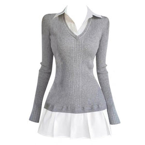 Preppy Style Pleated Knit Dress