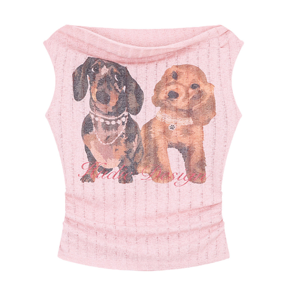 Puppy Print Off Shoulder Top