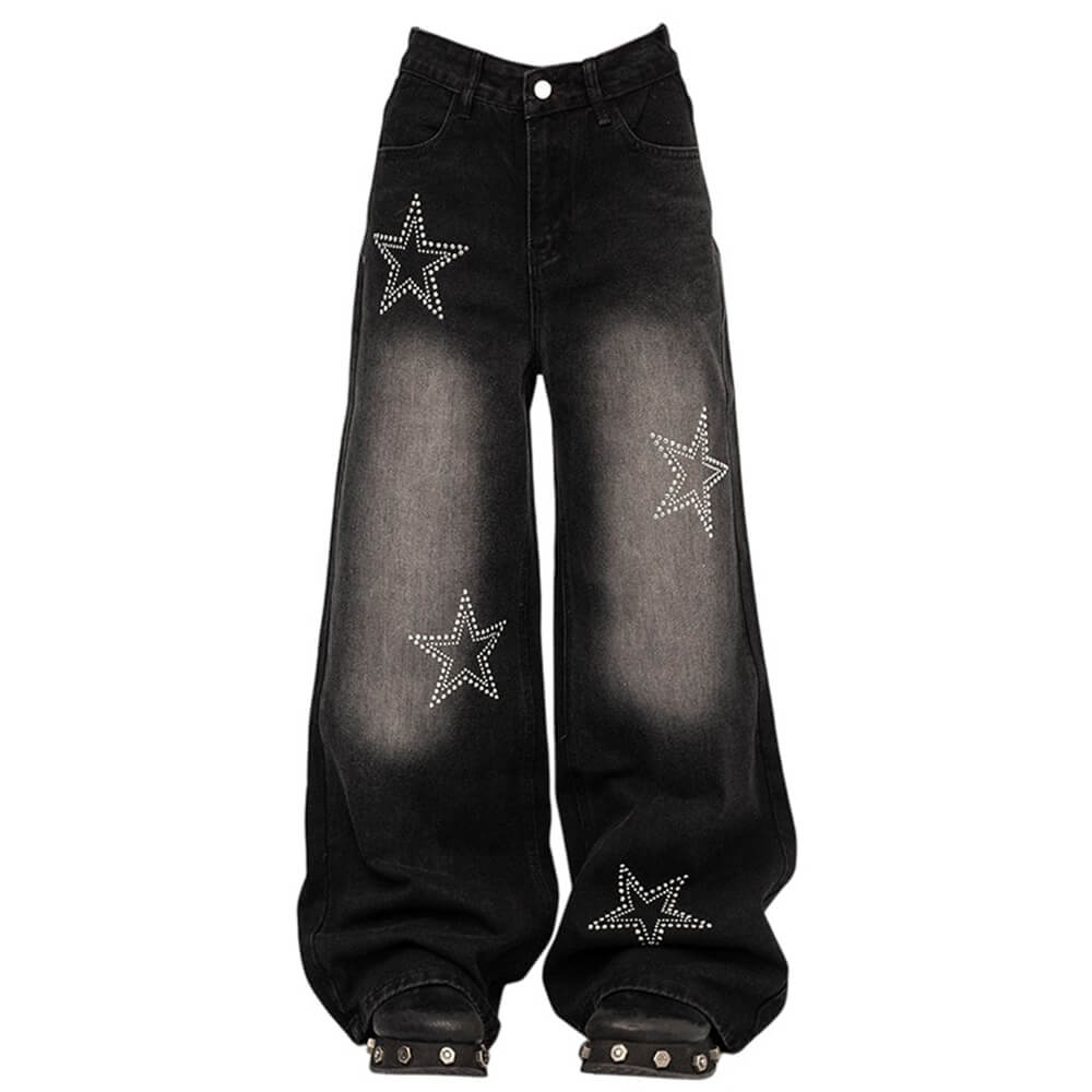 Rhinestone Star Wide Leg Jeans