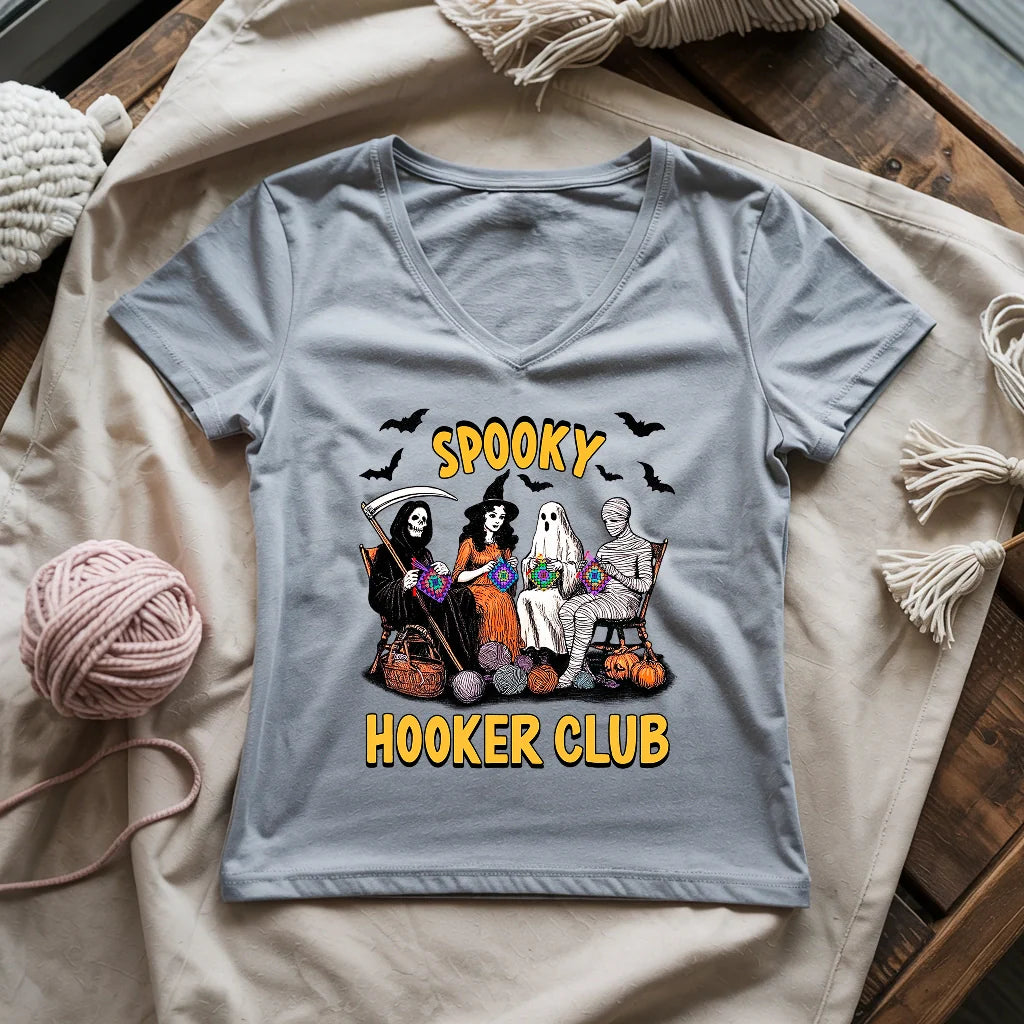 Spooky Crochet Club Lady V-neck