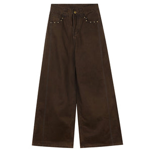Star Pocket Wide-Leg Brown Pants
