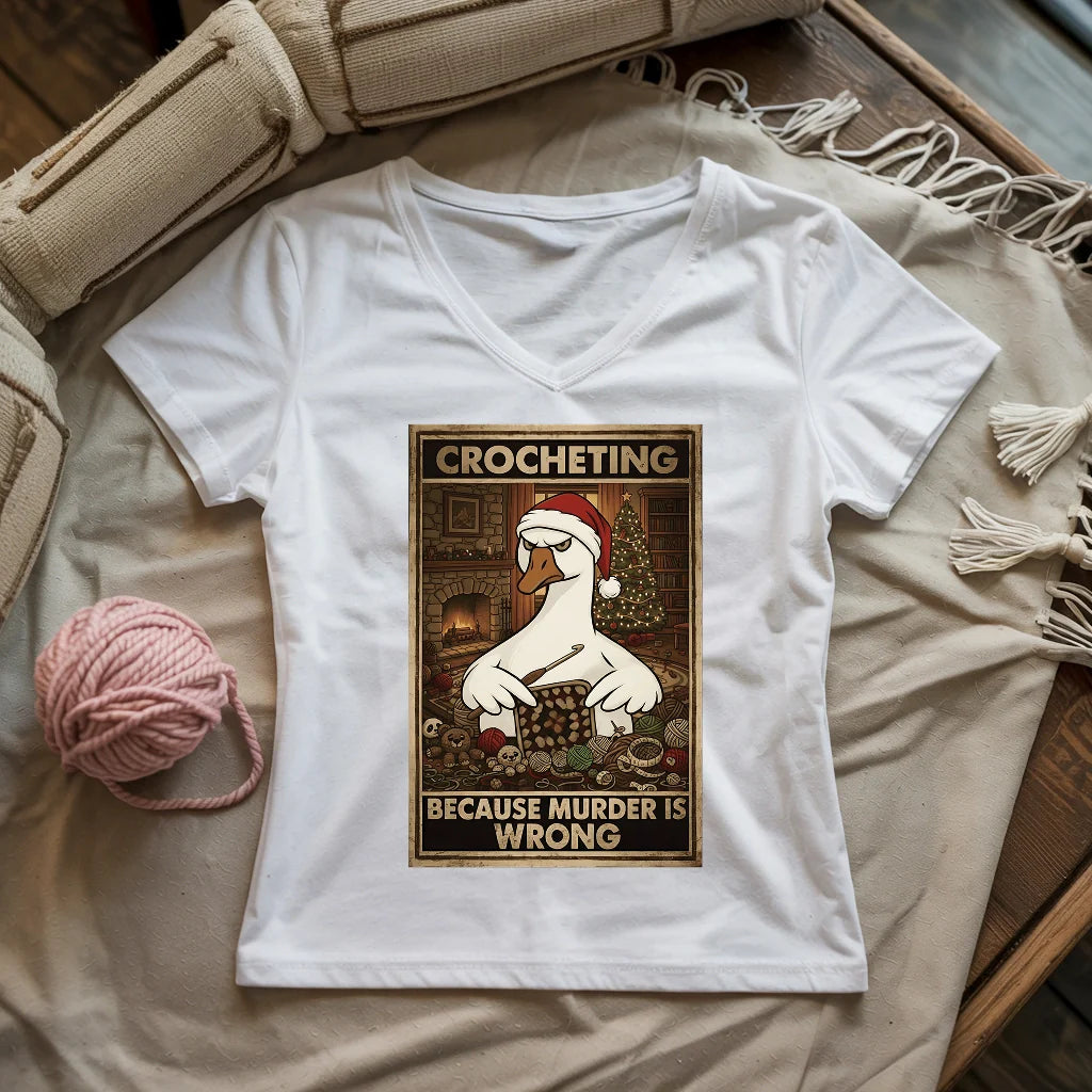 Crocheting Because Murder Is Wrong Lady V-neck