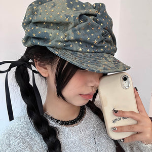 Y2K Stars Denim Baker Boy Cap