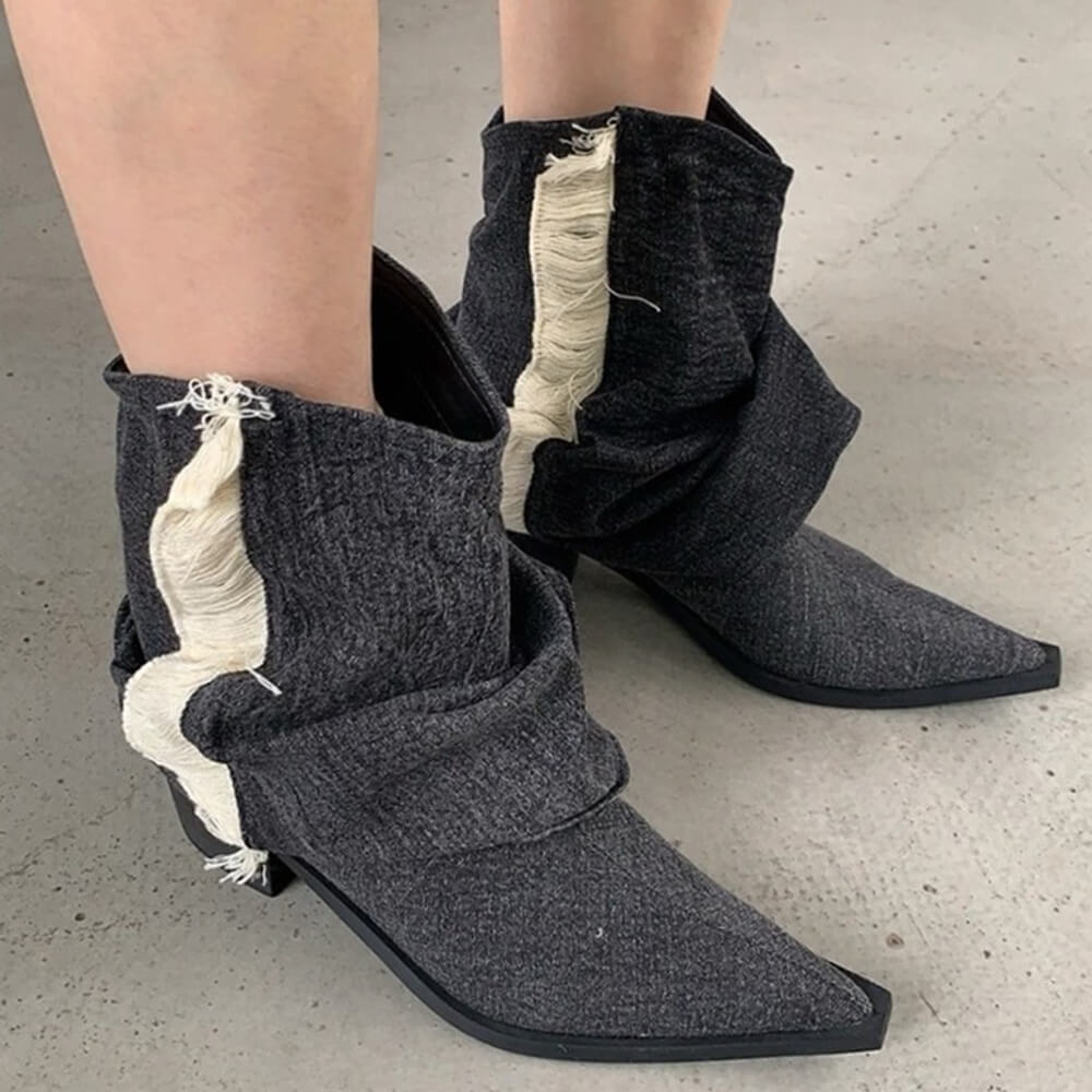 Y2K Style Distressed Black Denim Boots